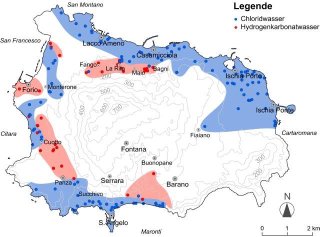 Grafik des Buches: Führer zu den Thermalwässern der Insel Ischia. Thermalwasser-Cl+ HCO3 