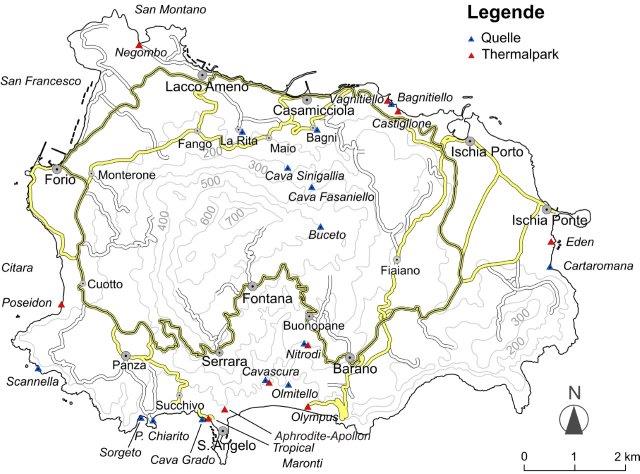 Grafik des Buches: Führer zu den Thermalwässern der Insel Ischia. Thermalparks